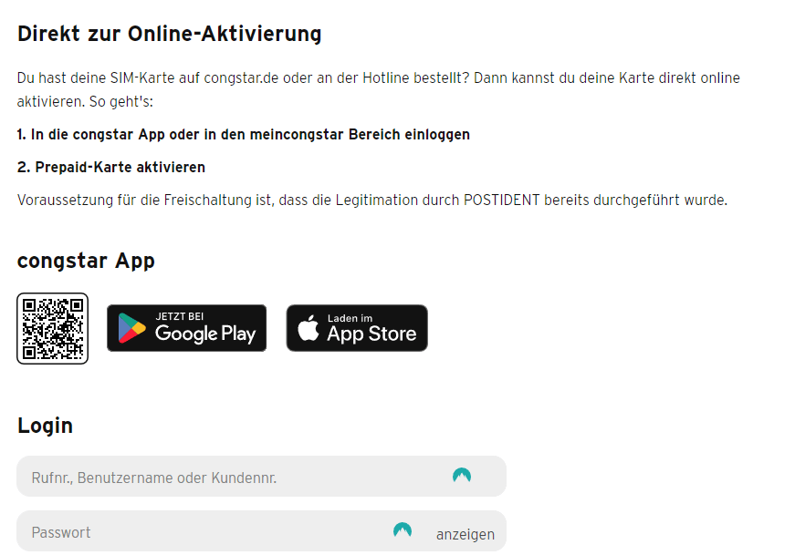 Die Aktivierung deiner congstar Prepaid SIM-Karte kannst du online durchführen