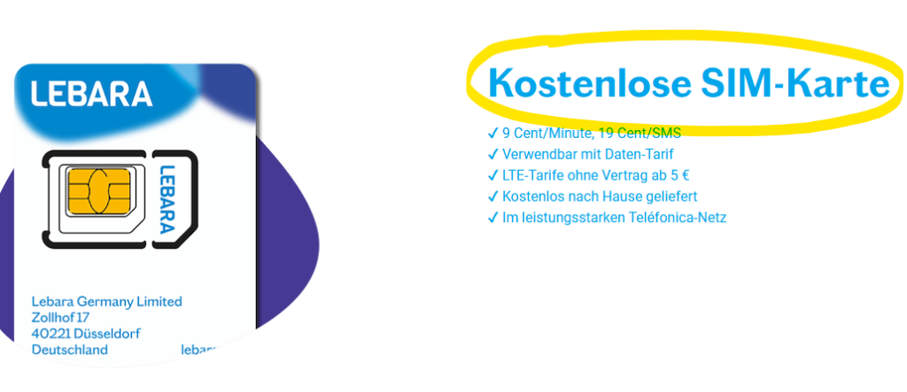 Lebara SIM-Karte: Kostenlos ohne Versandkosten